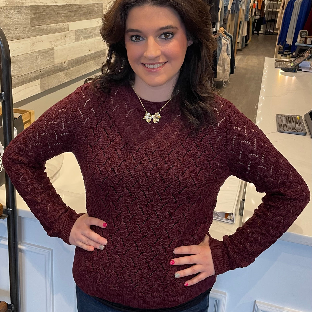 Cosomo Scoop Neck Crochet Sweater – Mainstream Boutique Cranberry